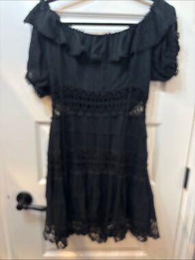 Black Women's Off-Shoulder Lace Trim Dress